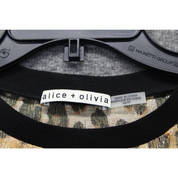 Alice & Olivia Piera Silk Blend Tee In Metallic Spotted Leopard Print XS - Picture 3 of 6
